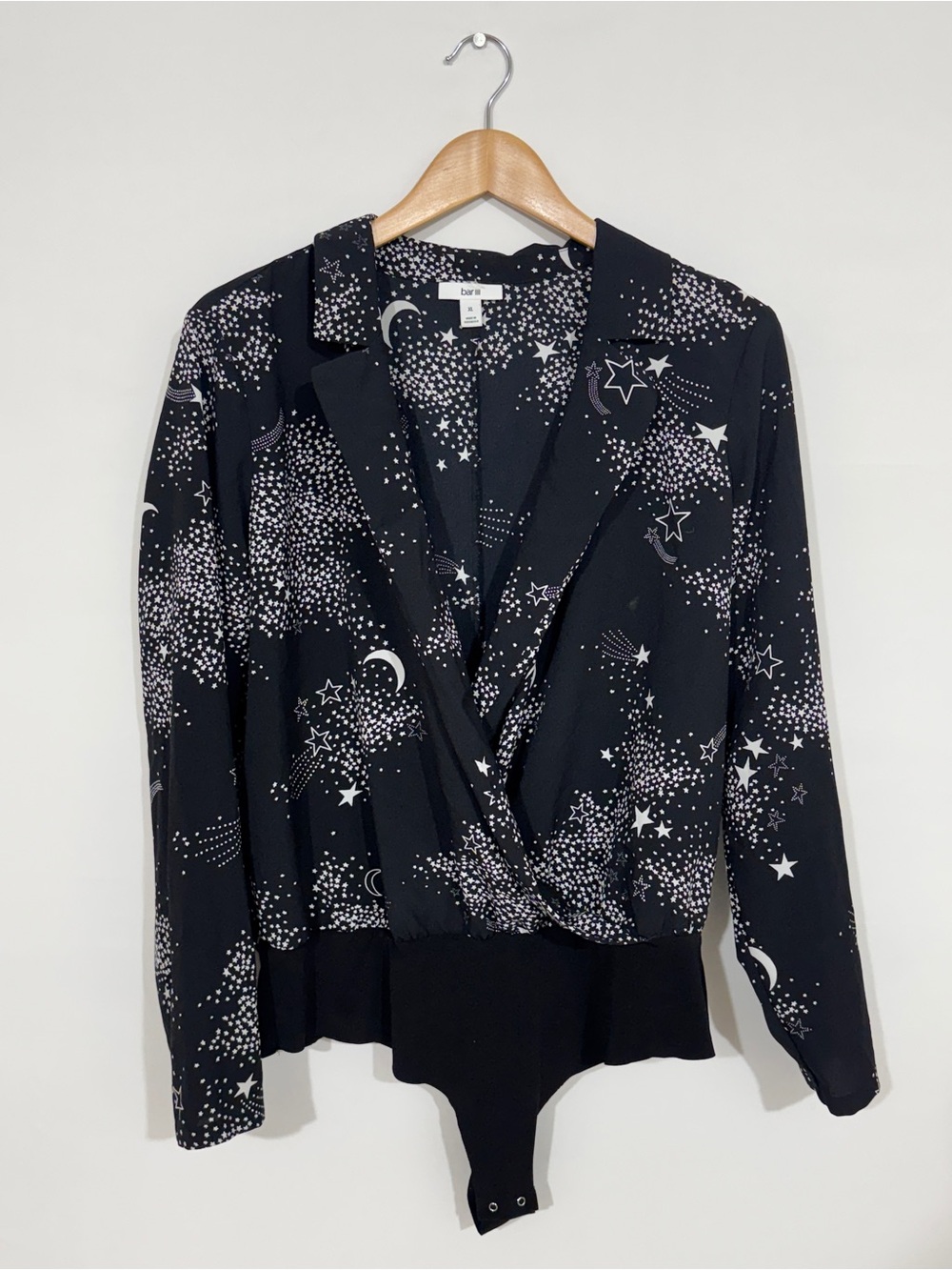 WSH90 {Bar III} Black White Stars Astrology Moon Blouse Bodysuit Top